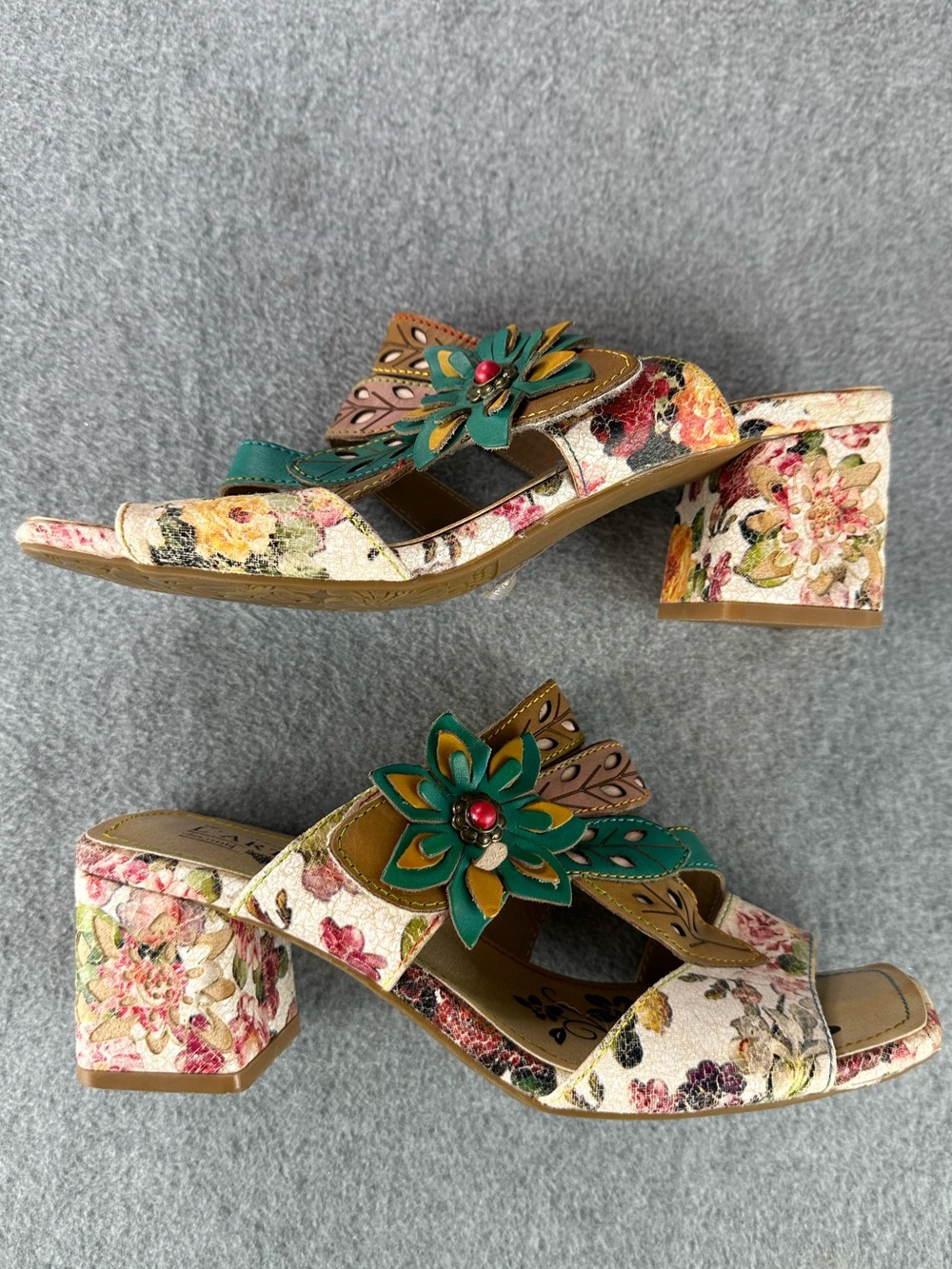 L'Artiste Spring Step Floral Heeled Sandal Size EU 39 US 8.5 Colorful Leather